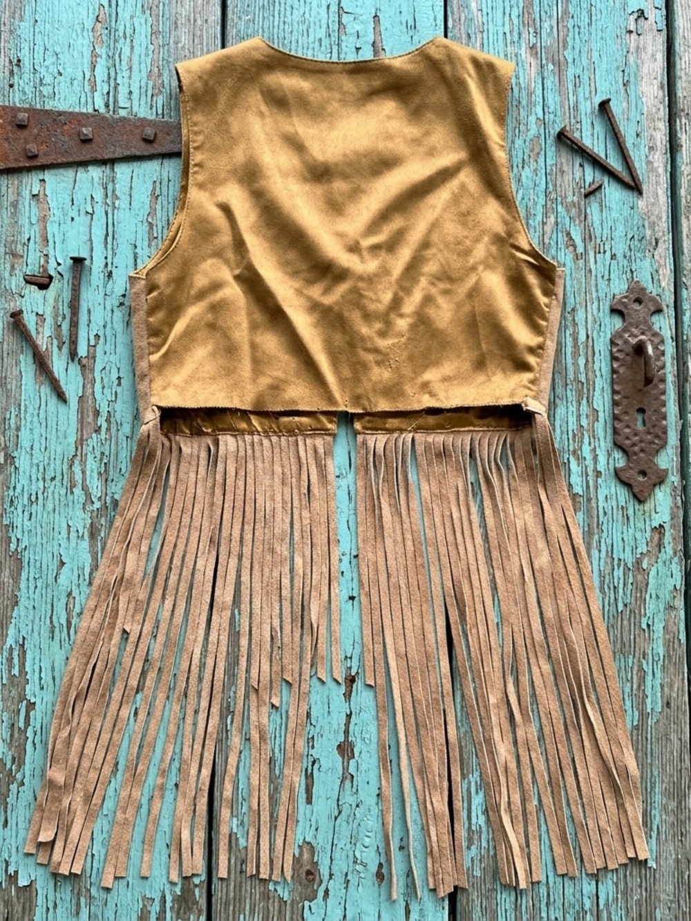 PASSPORT Vintage Genuine Suede Leather Fringe Western Vest M - Picture 2 of 10